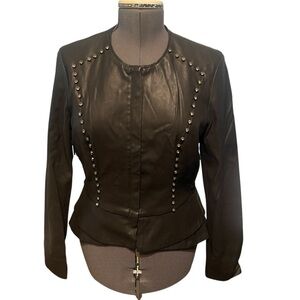 Boston Proper Black Leather Jacket with Jewel Studded Details
